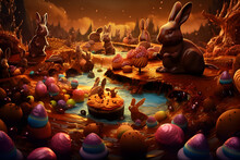 Easter Bunny In A Strange World Made In Chocolat At Night