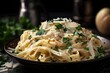 © PlanoDigitalArt - Concept of a delicious close-up of a Fettuccine Alfredo, Generative AI