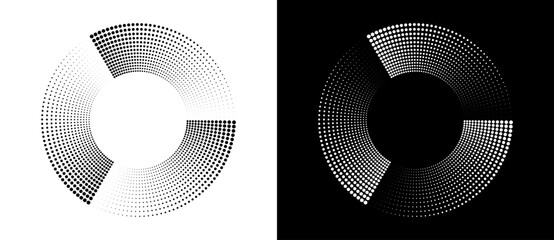 Fototapete - White and black polka dots in a circle as a logo or abstract background. A rotating circle like a loading sign with 3 parts.