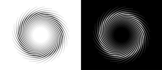 Fototapete - Modern abstract background. Halftone dots in circle form. Round logo. Vector dotted frame. Design element or icon. Black dots on a white background and white dots on the black side.