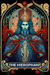 Wall Mural - Hierophant. Magic occult vintage Tarot card. Digital printable illustration. Generative AI