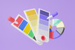 3D tool suck catalog colors palette guide icon use in design program floating on purple background. Minimal cartoon cute smooth, samples gradient graphic. 3d rendering illustration