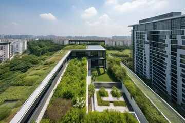 Canvas Print - A closer look at rooftop gardens in environmental residential buildings. Generative AI