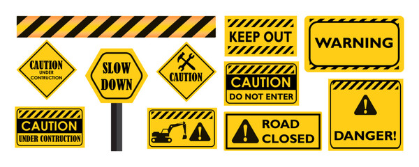 Set sign symbol caution contruction vector design