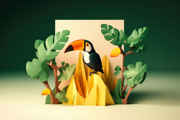 Toucan in a tree Kirigami card: Create a card with a toucan perched on a tree branch, paper art style