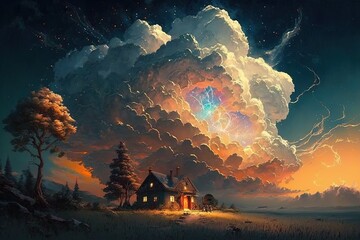Wall Mural - Captivating Skies Illuminated by a Fairytale Summer's Wish Generative AI