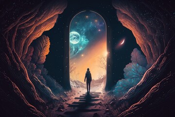 Wall Mural - cosmic journeying - exploring a luminous dreamscape generative ai