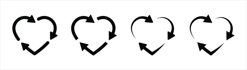 Wall Mural - heart circle arrow icon set. circular arrow on line heart icon symbol sign collections, vector illustration