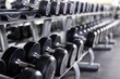 © JackF - Rows of dumbbells for free weight training on rack in gym, closeup view with selective focus. Modern sports equipment for for beginners and professional athletes