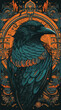 crow retro illustration. raven with retro pattern.