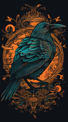 Naklejka na meble crow retro illustration. raven with retro pattern.