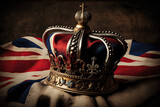 Fototapeta Londyn - king charles, england king, British flag and crown, illustration of Crown Jewels of the United Kingdom. Ceremony of crowning the king Charles III. generative ai