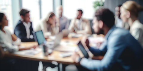 soft of blurred people meeting at table. abstract blurred office interior space background. business