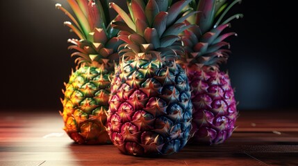  Pineapple on the black background. Generative ai