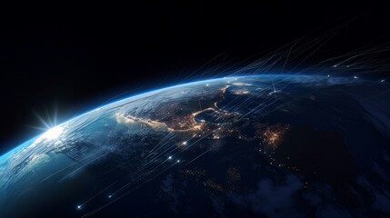 Wall Mural - Nightly Earth in the outer space collage. Abstract wallpaper. City lights on planet. Civilization. Elements of this image furnished. Generative ai