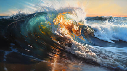 A vibrant, cinematic wave in watercolor and oil. Generative AI.