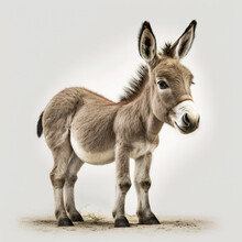 Donkey Standing Isolated On A White Background Generative AI