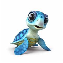 Wall Mural - Cute little blue cartoon sea turtle with big eyes Generative AI