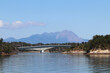 天草松島　普賢岳と４号橋の風景