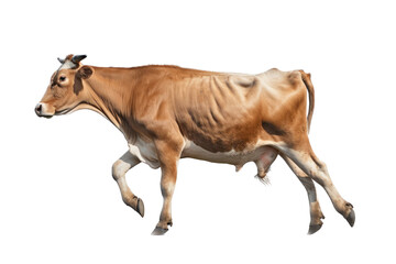 Wall Mural - a spring-themed brown jersey cow and bull running, photographic illustration on a transparent background in PNG.