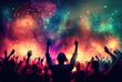 © Virtual Art Studio - Colorful fireworks for celebration events and festival with silhouette crowd people from back view. Generative AI
