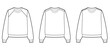 Set of Sweater flat illustrations with 3 styles variations, White Casual Long Sleeves, Plain Pullovers, knitted sweaters, sweatshirt tops, fashion flats templates, front and back designs, CAD mockup.