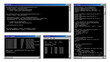 Vintage PC software windows interface. Vector old program desktop frames with coding process and computer control systems. Retro user or programmer interface black tab screens, digital technology