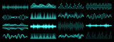 Fototapeta  - HUD equalizer sound waves, music audio interface elements, vector frequency waveform. HUD voice sound wave or radio signal digital waves of music volume and recording or play equalizer scale