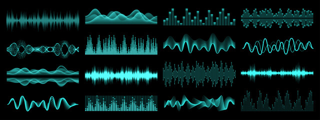 hud equalizer sound waves, music audio interface elements, vector frequency waveform. hud voice soun