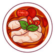 Roasted red duck curry thai food recipe illustration vector. Asian duck curry soup thai icon top view. Red curry (Kaeng Phed Ped Yang) top view cartoon. Thai food menu icon top view vector.