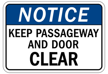 Wall Mural - Keep clear warning sign and labels keep passageway and door clear