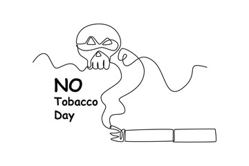 Continuous one-line drawing smoking is harmful to health. No tobacco day concept single line draws design graphic vector illustration