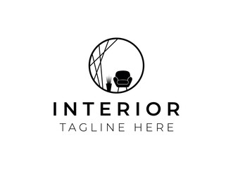 Interior minimalist room, gallery furniture logo design vector