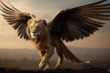 Wall Mural - A lion with wings from Bible. Generative AI.