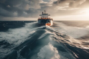 Wall Mural - Gas tanker sailing in ocean. Generative AI.