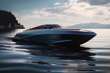 Canvas Print - Sleek motor boat. Generative AI.