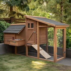 Canvas Print - Modern wooden chicken coop. Generative AI.