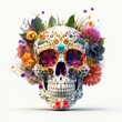 Floral and Deadly, Sugar Skull with Beautiful Flower Elements, Isolated on White Background - Generative AI