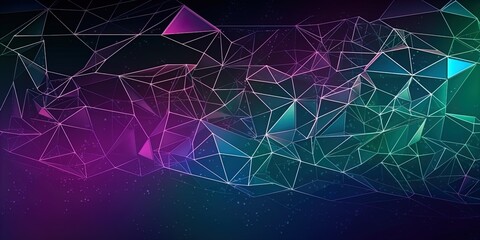 Poster - Blue purple Gradient Digital Polygons: A Network Grid Fusion background wallpaper in 8K created with generative ai technology