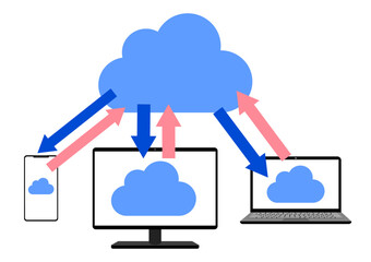 クラウドストレージで複数の機器のデータを利用するイラスト