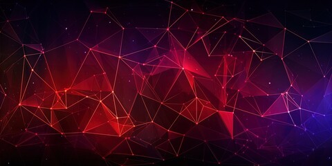 Poster - Red purple Gradient Digital Polygons: A Network Grid Fusion background wallpaper in 8K created with generative ai technology