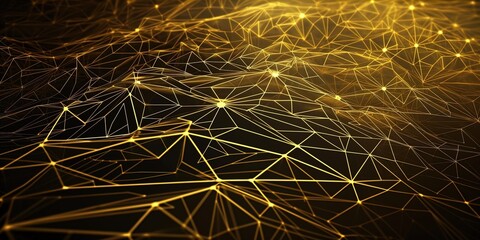 Poster - Gold Gradient Digital Polygons: A Network Grid Fusion background wallpaper in 8K created with generative ai technology