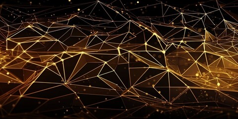 Poster - Gold Gradient Digital Polygons: A Network Grid Fusion background wallpaper in 8K created with generative ai technology