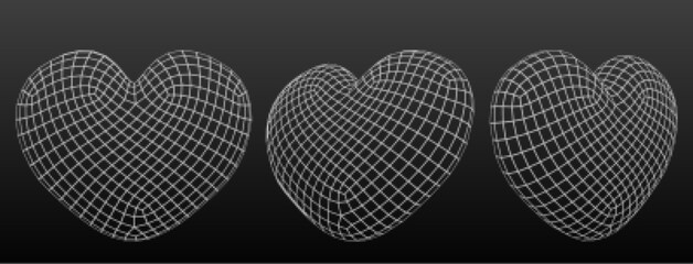 Wall Mural - 3d wireframe heart shape. digital geometric grid icon of love, health and valentines day. abstract o