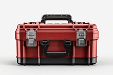Red And Black Toolbox On A White Background. Generative AI