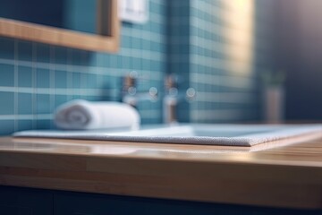 Canvas Print - modern bathroom sink with a folded towel on it. Generative AI