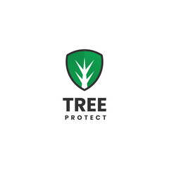 Wall Mural - protect tree logo design icon template, tree with shield logo concept