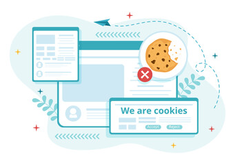 Wall Mural - Internet Cookies Technology Illustration with Track Cookie Record of Browsing a Website in Flat Cartoon Hand Drawn Landing Page Templates