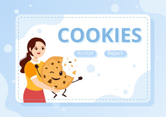 Wall Mural - Internet Cookies Technology Illustration with Track Cookie Record of Browsing a Website in Flat Cartoon Hand Drawn Landing Page Templates
