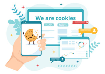 Wall Mural - Internet Cookies Technology Illustration with Track Cookie Record of Browsing a Website in Flat Cartoon Hand Drawn Landing Page Templates
